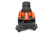 Front view of Husqvarna Rider R112C ride-on mower showing 85cm Combi cutting deck for mulching and rear discharge mowing