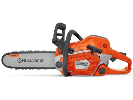 Husqvarna Toy 550XP Chainsaw 546280201 with realistic design, moving chain, and authentic styling on white background