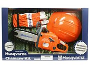 Husqvarna Toy Chainsaw Kit with PPE, shown in packaging