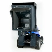 Iseki SXG324 diesel ride-on mower showing the 590-litre hydraulic low-tip grass collector for efficient grass disposal.