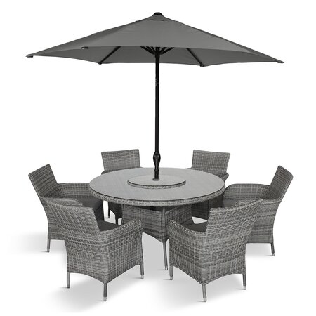 LeisureGrow - Monte Carlo Stone 6-seat Dining Set With Lazy Susan and 3M Parasol - MSTO/SET3 - image 1