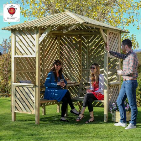 Brighton corner arbour with people sat inside of it