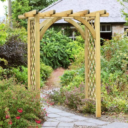 Horizon wooden arch in garden setting