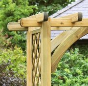 Horizon wooden arch in garden setting close up