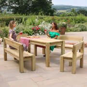 Philippa Dining Set full dining table in view with  two women enjoying drinks