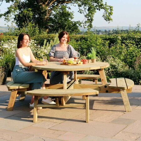 Rose Round Picnic Table - two women enjoying the sun