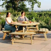 Rose Round Picnic Table - two women enjoying the sun
