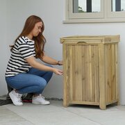 Person opening the side access door of the Zest Secure Wooden Keep Safe Parcel Store wooden parcel delivery box